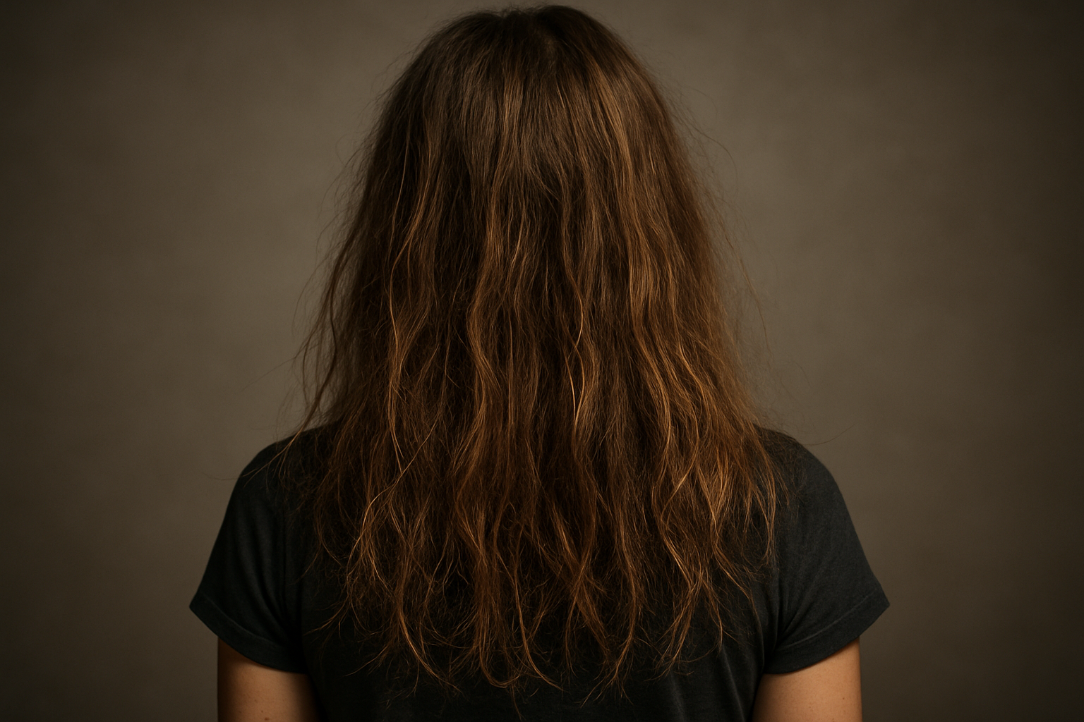 Genrate image girl hair is not good like shmapoo ads show backside of hair and zoom image
